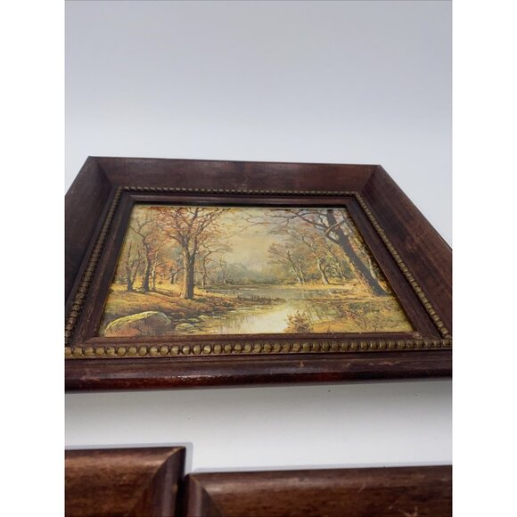 Vintage Wood Framed Art Work October Morning Robert Wood Set 3 Grand Teton 9"x10 - Picture 4 of 5